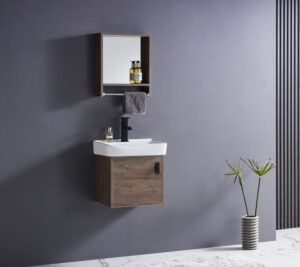 BCW1004-40WD Armoire de Toilette Murale avec Vasque – BCA1001-40WD – 40 cm – Style Bois Foncé