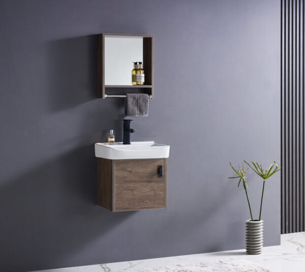 BCW1004-40WD Armoire de Toilette Murale avec Vasque – BCA1001-40WD – 40 cm – Style Bois Foncé