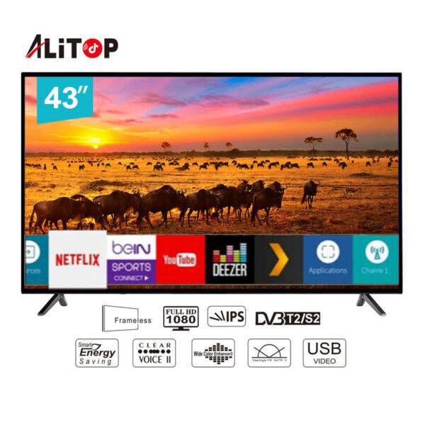 T2 ALITOP TV 43" – LED FULL HD – HDMI / USB – TNT Intégré